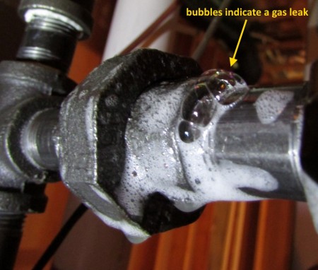 Bubbles at gas leak