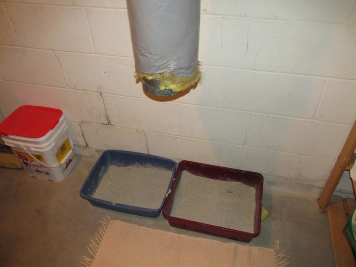 Combustion air duct above litter box