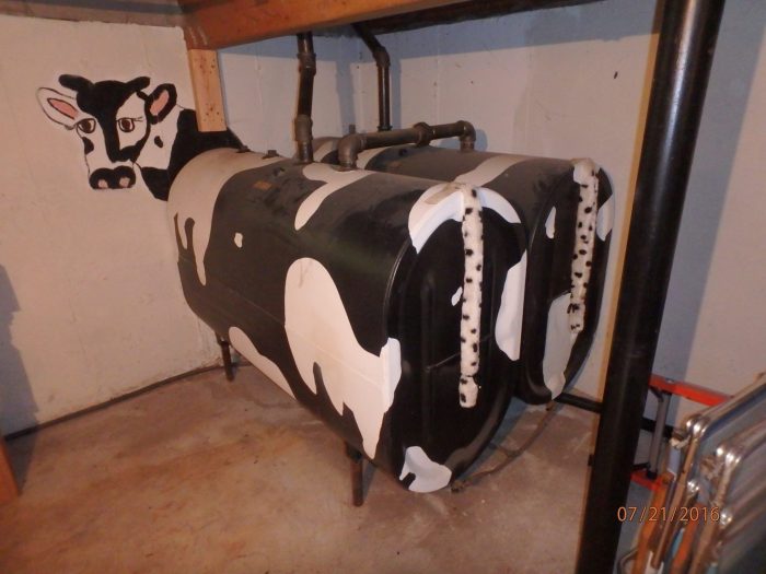 Fuel oil tanks painted like cows