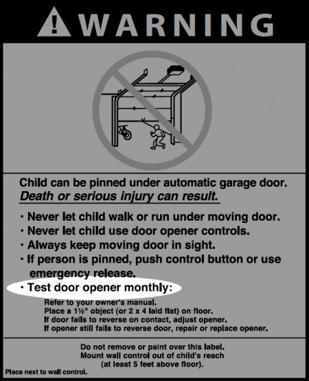 garage door opener warning label