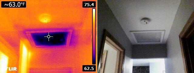 Infrared missing insulation at attic access panel